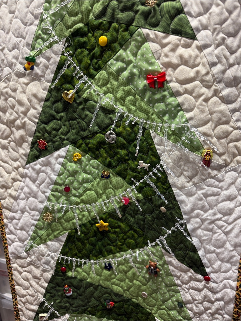 Amazing over 60 buttons! Quilted Christmas Tree Wall Hanging!
